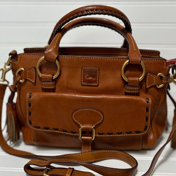 Dooney & Bourke Vintage Florentine Brown Leather Pocket Satchel Shoulder Bag